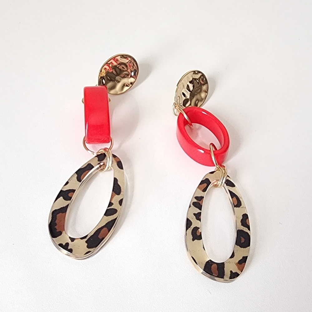 Red Leopard Dangle Earrings